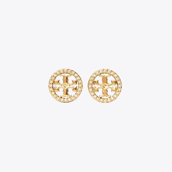 Tory Burch Gold Miller Pave Circle-Stud Earrings - Picture 3 of 14